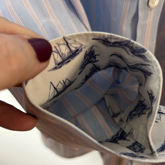 TED BAKER Archive Men's Button‎ Front Shirt Paisley Patter Blue Size 16.5 Neck - Picture 9 of 14